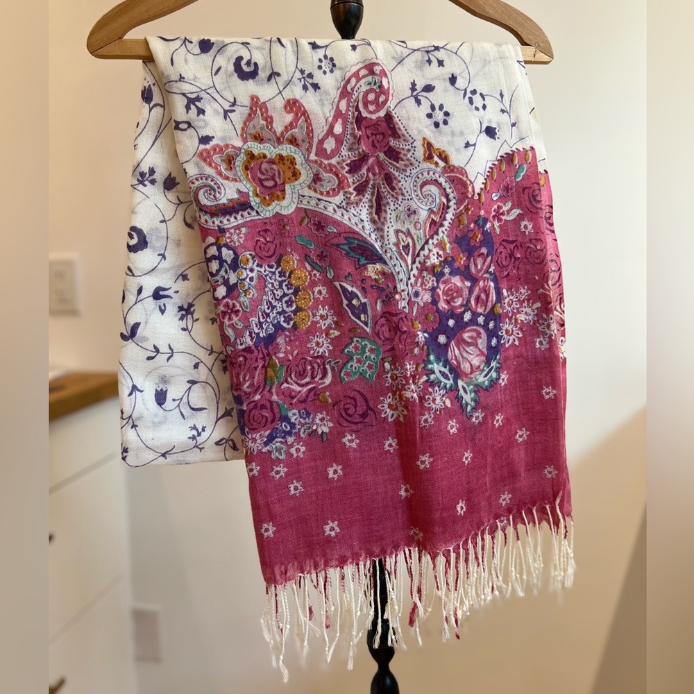 Floral Paisley Scarf with Fringe